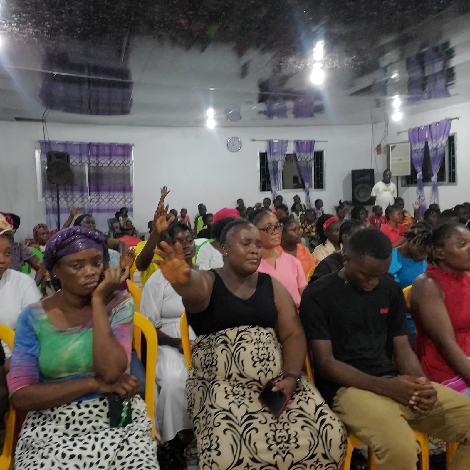 A congregation at prayer