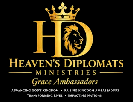 Heaven’s Diplomats Ministries logo: a gold crown above the letters HD with a lion inside the D